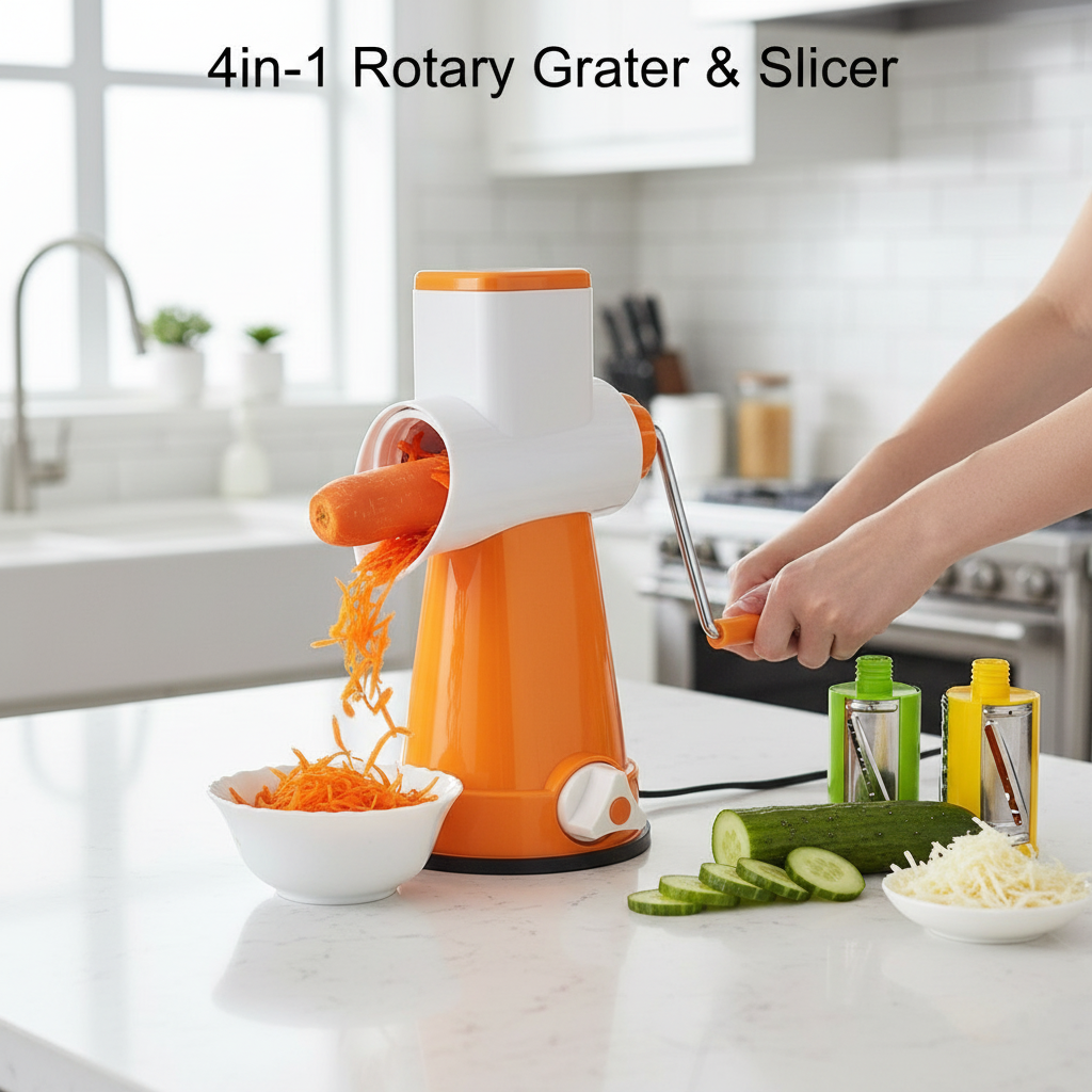 4 in 1 Rotary Drum Vegetable Grater & Slicer Natural Cover Photo